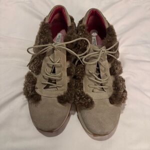 Caterina Lucchi Suede Leather Elegant Women's Beige and Brown Sneakers Size 9